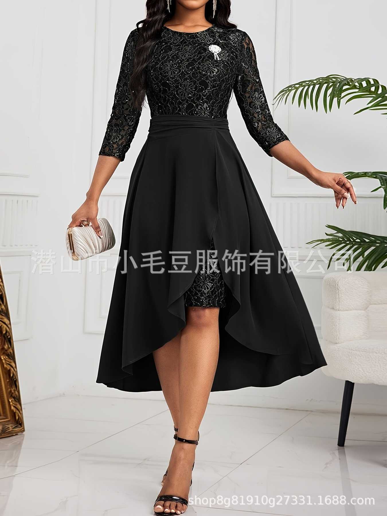 Lace Detachable Chiffon Dress Irregular Hem Elegant Design Spring Summer Perfect for Bridesmaids Wholesale Available