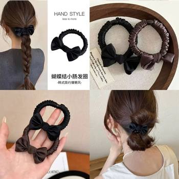 Autumn and Winter Coffee-Colored Bow Scrunchie for Women 2025 New Hair Tie Bun Ponytail Hair Accessory