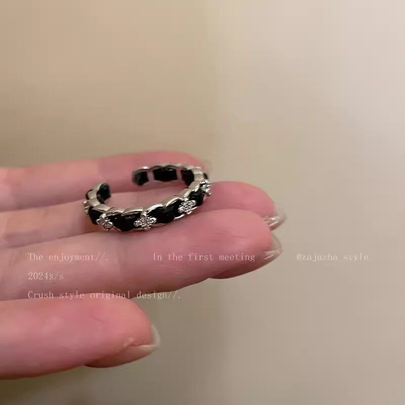 韩系精致锆石素圈戒指女开口可调节食指戒轻奢小众个性设计感指环
