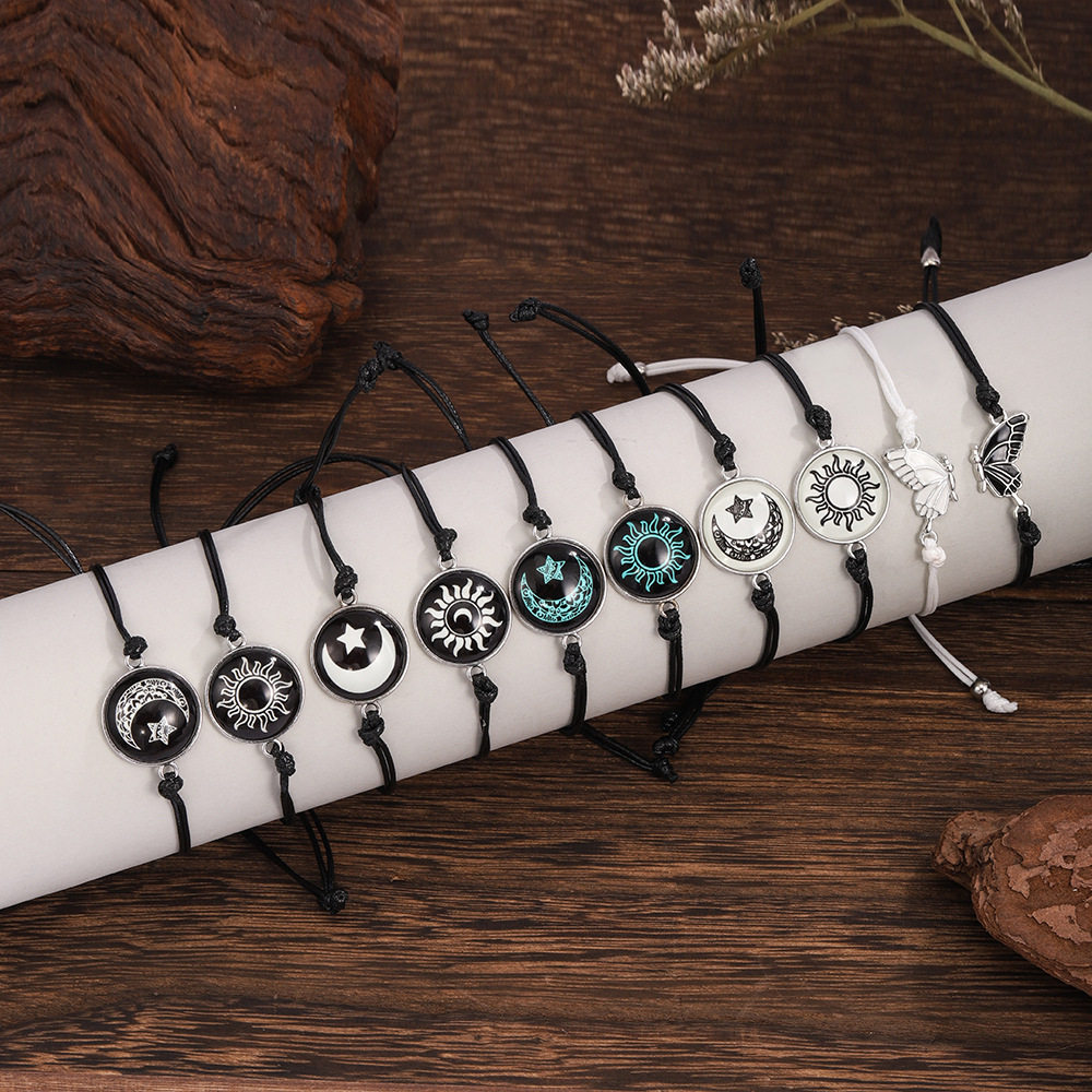 2024 Sun and Moon Lovers Time Gemstone Braided Bracelet European and American Ins Couple Bracelet Moon Luminous Bracelet Set