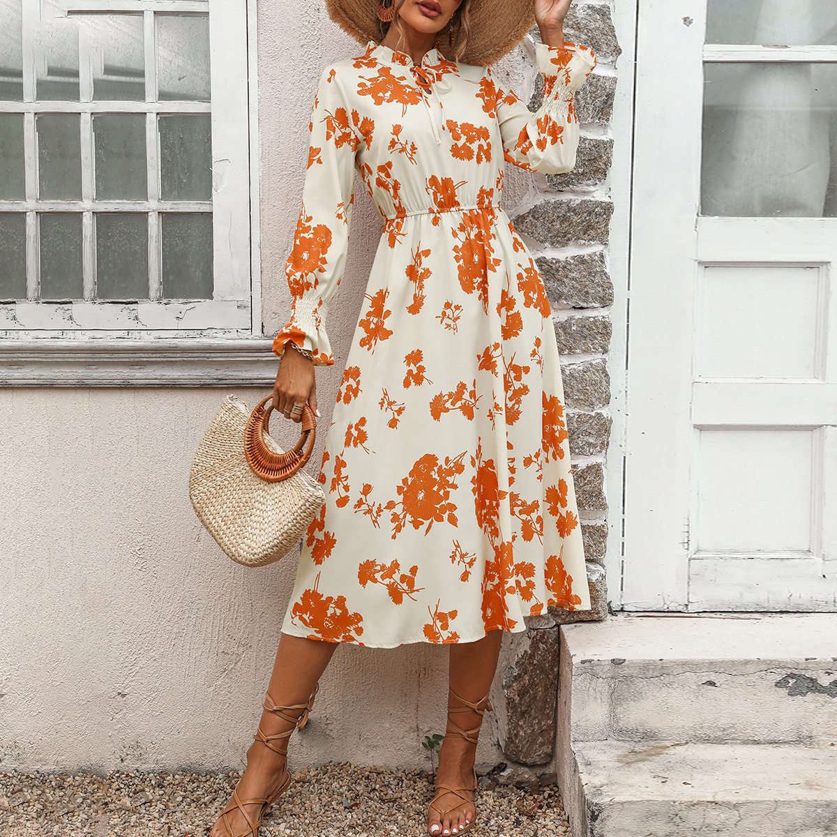 Vintage High Waisted Bell Sleeve Dress Multi Color Options Spring Fashion Wholesale Available factory direct
