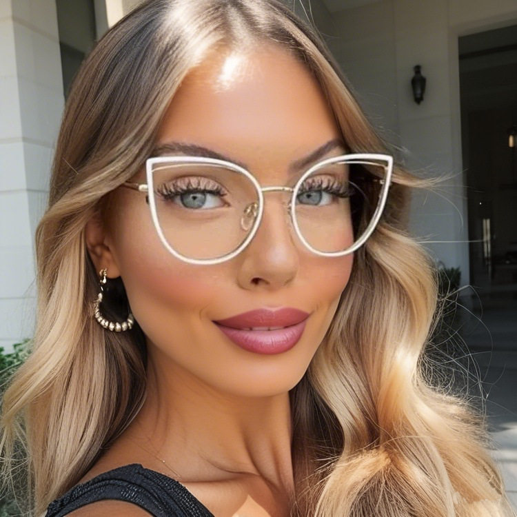New Internet Celebrity Large Frame Pure Elegant Glasses Frame Ins Retro Cat's Eye Elegant Style Women's Short-sighted Flat Glasses