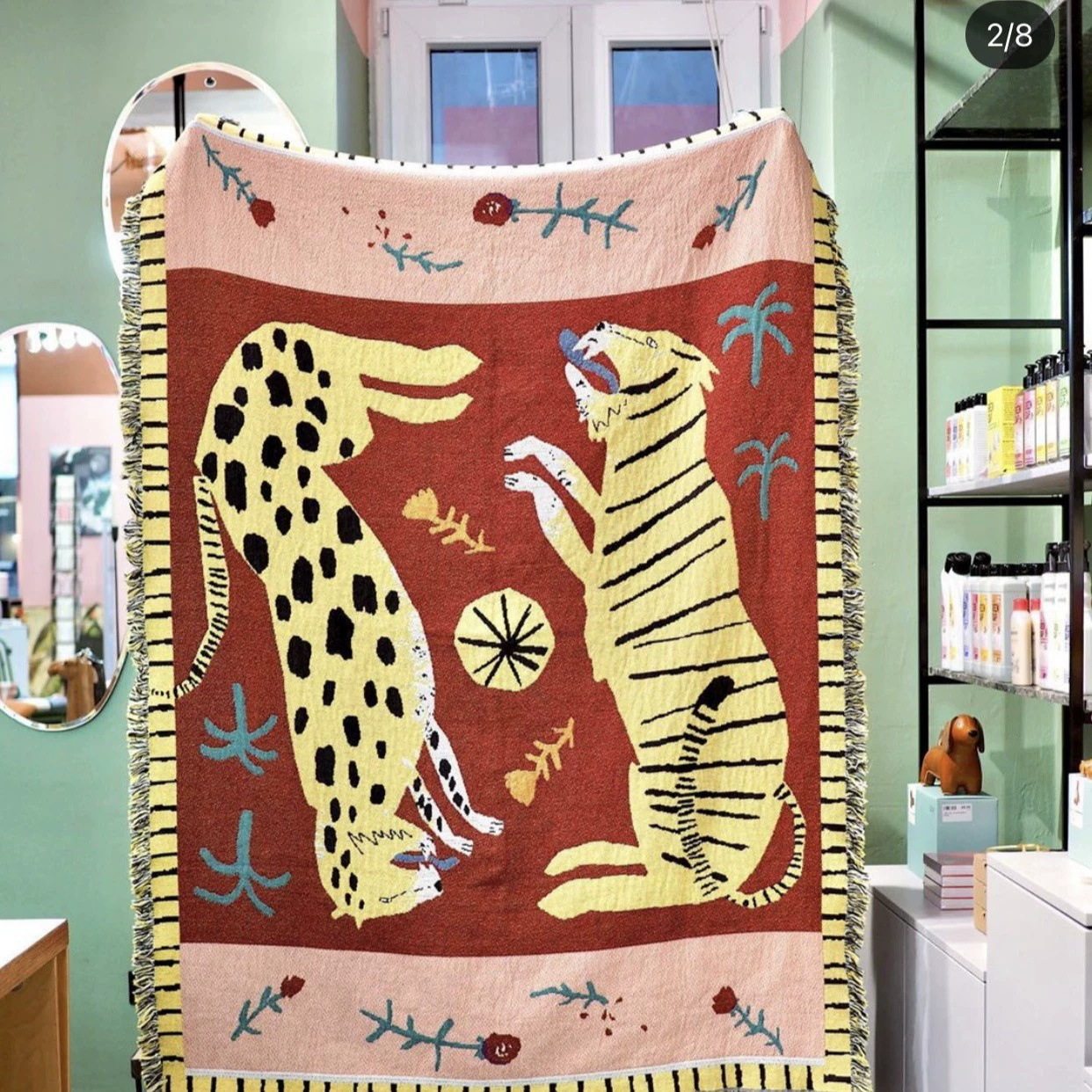 Cross-Border Export American Jacquard Cotton Blanket Thickened Sofa Cover Blanket Pink Panther Tapestry Art Gift Blanket Camping Blanket