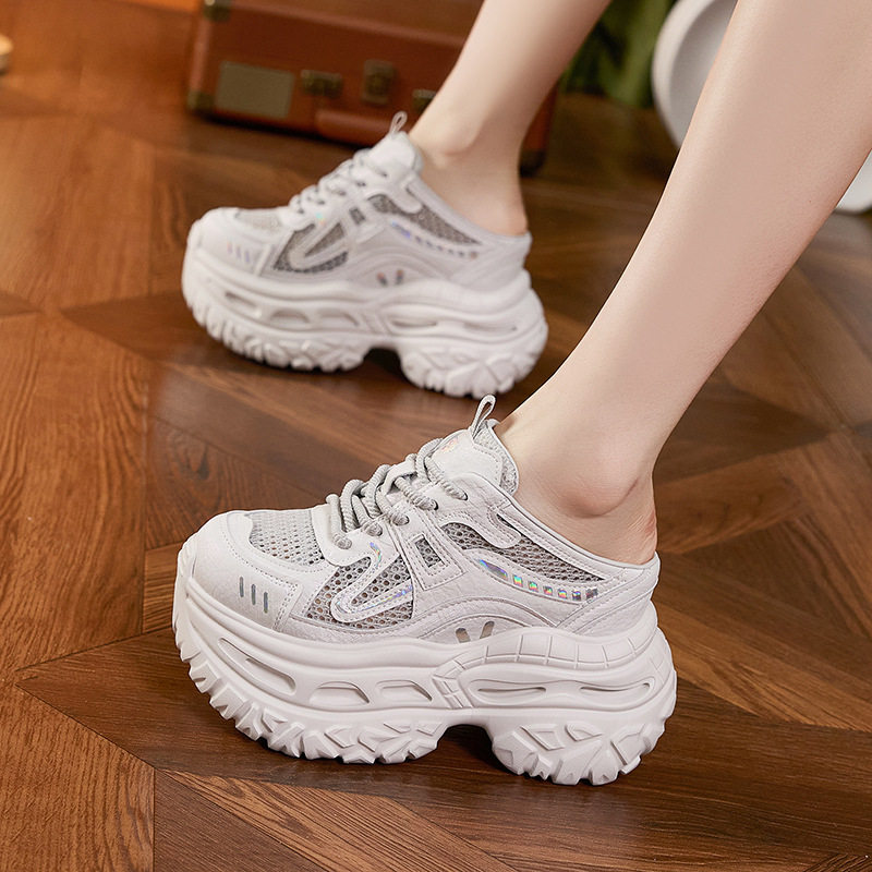 Sandal cao gót nữ hở mũi quai ngang đế dày, gót siêu cao 8 cm, phong cách trẻ trung — Trắng, Xám, Hồng
