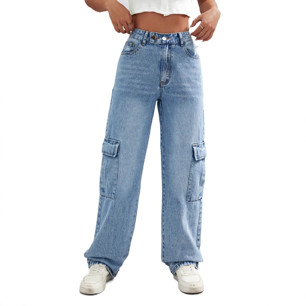Loose Fit Wide Leg Pocket Denim Work Pants Trendy Casual Style Ideal for Everyday Wear Wholesale Available