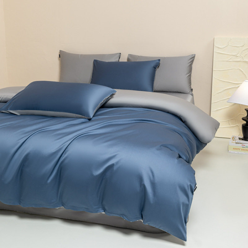 100-Count Long-Staple Cotton Four-Piece Set, 100% Pure Cotton Single Duvet Cover, Bed Sheet, Simple Solid Color Student Bedding Three-Piece Set