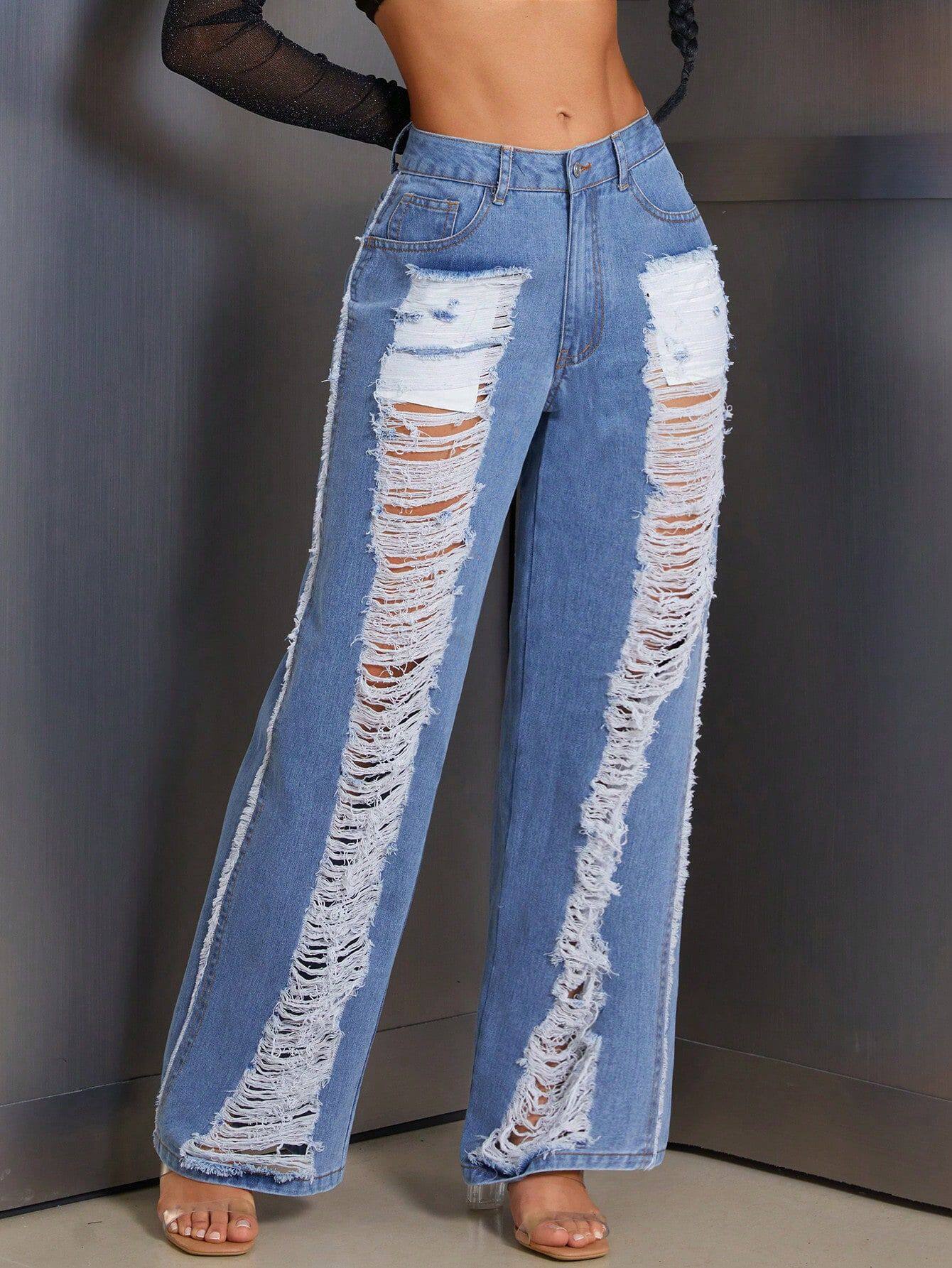 Womens Distressed Straight Leg Jeans Loose Fit Casual Style Trendy Design Perfect for Everyday Wear Wholesale