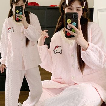 Maternity Pajamas Air Cotton Autumn and Winter Thickened Warm Adjustable Nursing Sleepwear for Pregnant Women and Postpartum Breastfeeding