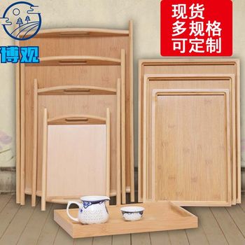 Bamboo Wooden Tray Rectangular Tea Cup with Handle Hotel Restaurant Tray Binaural Pastry Bread Wooden Tray