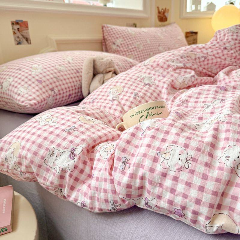 Class A maternal and infant grade double-layer yarn cute Mimi bedding four-piece bed sheet quilt cover simple dormitory three-piece set