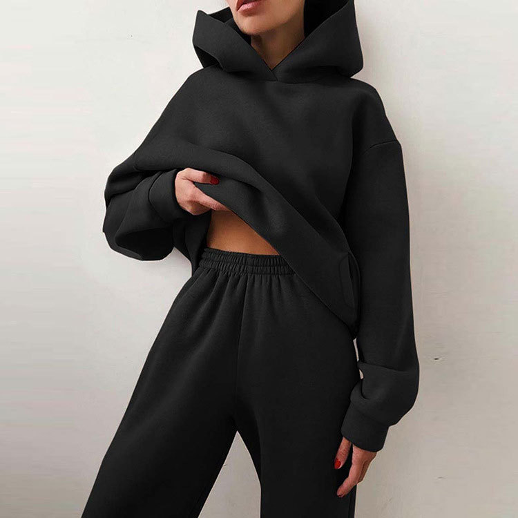Hooded Sweatshirt and Pants Set for Women Solid Color Casual Outfit Spring Fashion