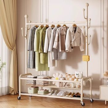 Floor-Standing Bedroom Clothes Rack Removable Simple Clothes Rack Indoor Storage Rack Household Clothes Drying Rod Coat Rack