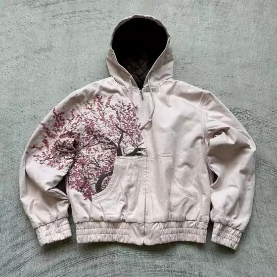 Derschutze Cross-Border European and American Retro Plum Blossom Embroidered Hoodie Personalized High Street Zipper New Sweatshirt Y2K