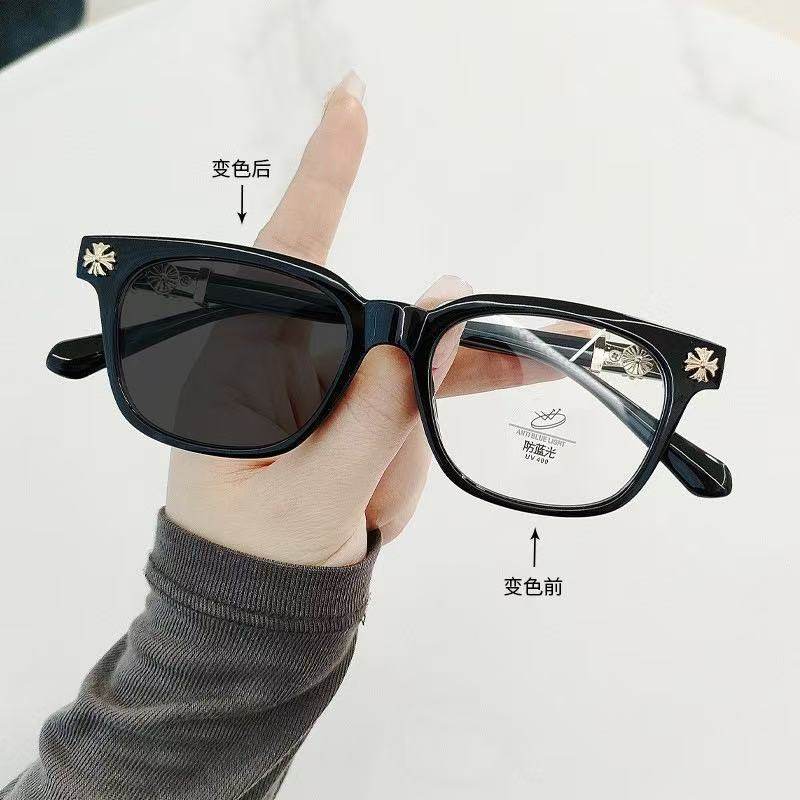 New Fashion Trendy Plain Glasses for Men, Retro Large Frame Glasses for Women, Plain Face, Anti-Blue Light, Photochromic Optical Glasses