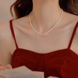 Неувядающее жемчужное ожерелье из титановой стали, хит продаж, простой стиль, цепочка для ключицы, универсальное импортное жемчужное ожерелье в форме сердца