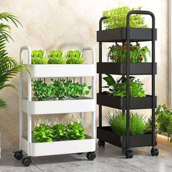 Vegetable Pot Seam Small Cart Double Handrail Storage Rack Multi-layer Balcony Vegetable Storage Rack Vegetable Basket for Household