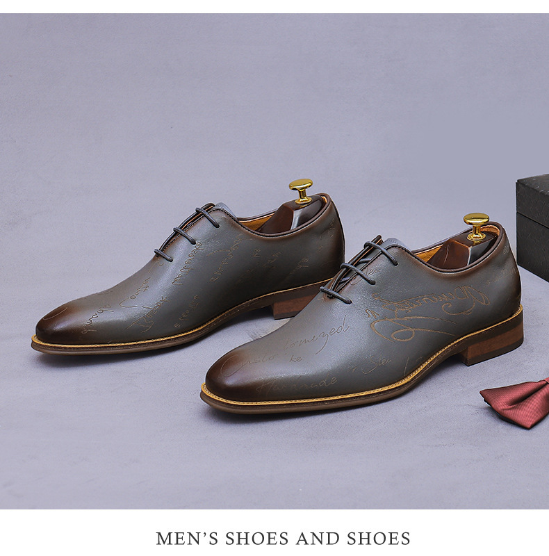 Giày Oxford nam da bò thật mũi tròn buộc dây, giày tây công sở thanh lịch — Màu xám đậm, Màu trắng be, Màu trắng
