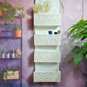 Cross-border Hot Woven 3-layer Hanging Bag Living Room Bedroom Toy Sundries Storage Basket Door Hanging Pocket Wardrobe Storage Basket