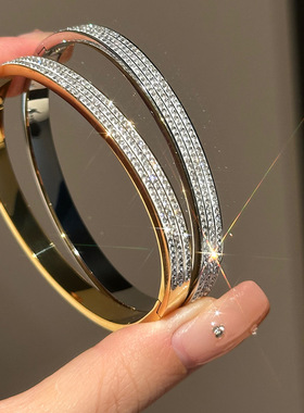 赤金手镯手镯拉丝包银绸缎带钻防掉光面绞丝镯子故宫青丝莫比乌斯