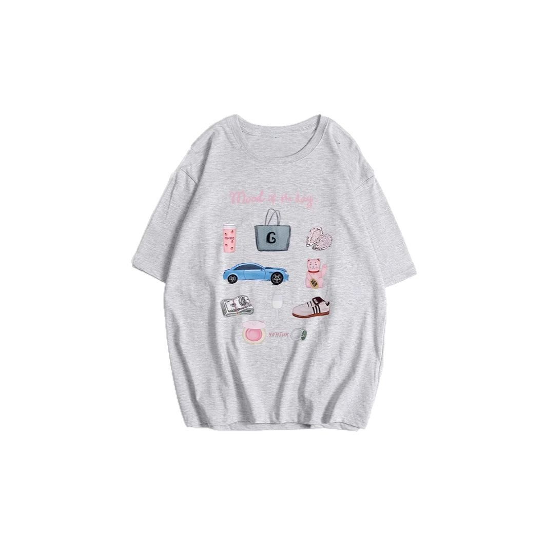 Womens Summer Loose Fit Cotton T Shirt Hand Painted Floral Print Casual Round Neck Short Sleeve Wholesale Available