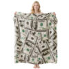 Cross-Border Hot Selling Dollar Bill Printed Blanket Custom Pattern Sofa Cover Blanket Flannel Blanket for Bed Wholesale