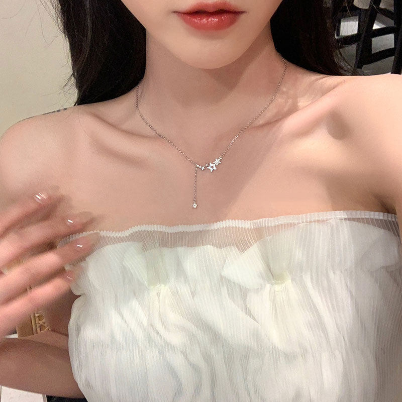ins Star Zircon Tassel Necklace Women's Summer Light Luxury Niche All-Match Internet Celebrity Accessories Gentle Elegant Clavicle Chain
