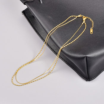 L204 silk satin double-chain wheat ear double-layer wave bead small rice necklace clavicle chain titanium steel plated 18K gold