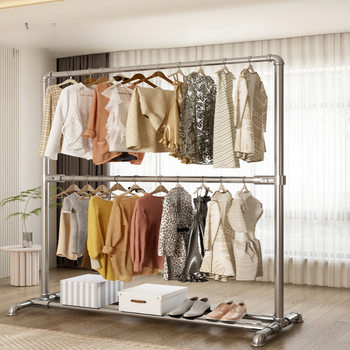 Steel Pipe Clothes Drying Rack Floor-Standing Simple Household Balcony Bedroom Clothes Rack Stainless Steel Indoor Upper and Lower Double-Layer Xizhijin