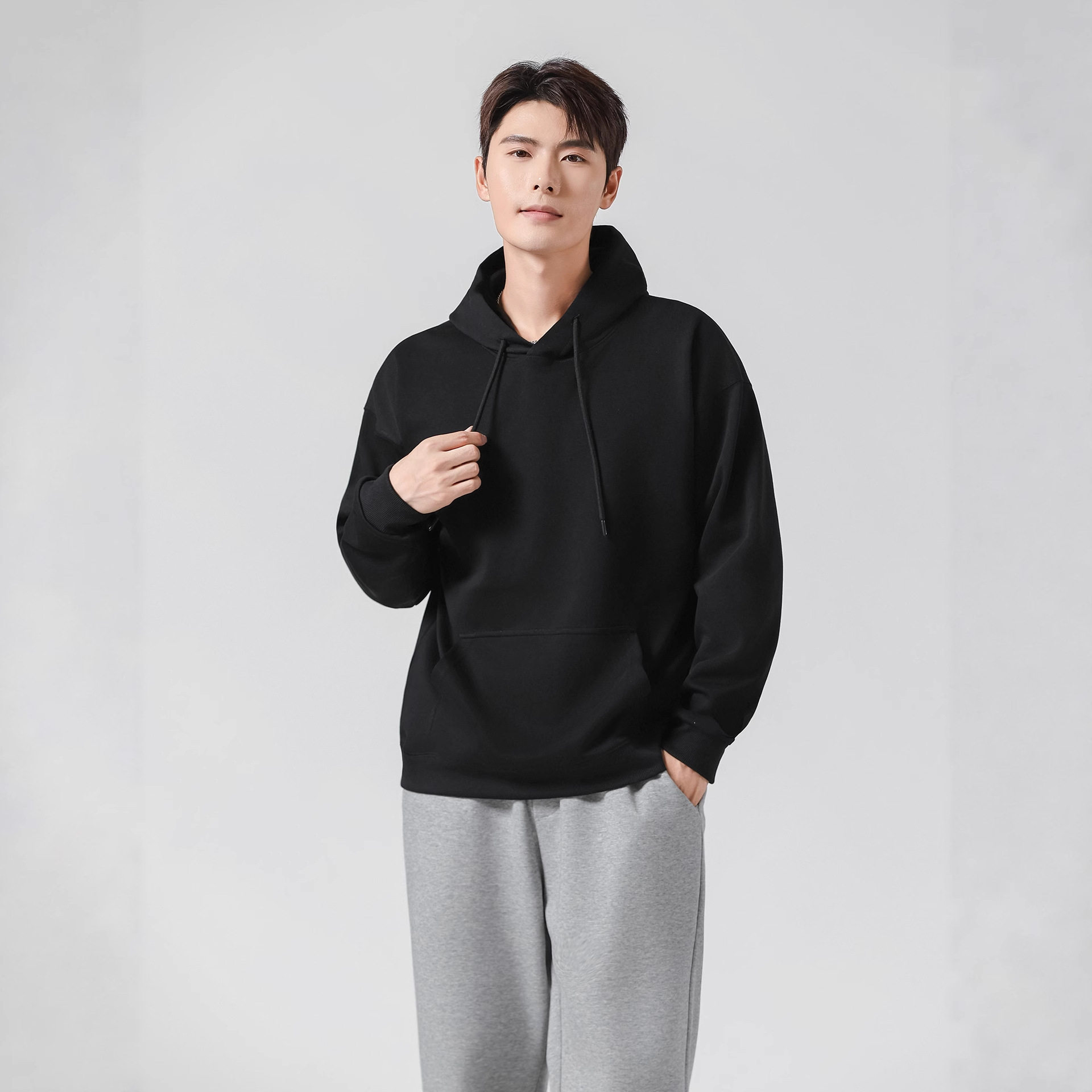 秋冬300g重磅连帽卫衣华棉纯色双层帽加绒潮牌休闲宽松卫衣上衣女