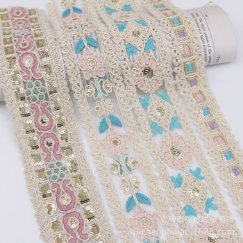 New Ethnic Style Embroider Car Strand Lace Rhombus Sequin Barcode Cotton Thread Strand Rope Embroider Clothing Accessories Han Dynasty Decoration