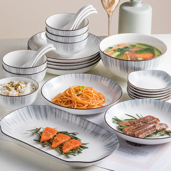 Nordic ceramic bowl household dish wholesale tableware suit bowl dish creative rice bowl soup bowl plate full set dish