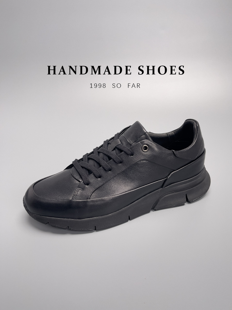Giày sneaker nam da thật màu đen tăng chiều cao, phong cách Hàn Quốc — Màu Đen (tỷ lệ chất lượng trên 1000)