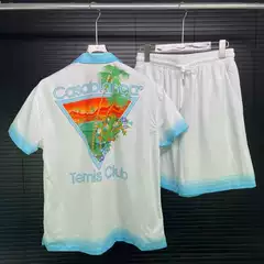 Cross-Border European Goods Casa Summer Short-Sleeved Shirt Suit Beach Pants Gradient Color Lapel Cardigan Export