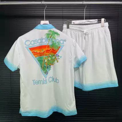 Cross-Border European Goods Casa Summer Short-Sleeved Shirt Suit Beach Pants Gradient Color Lapel Cardigan Export