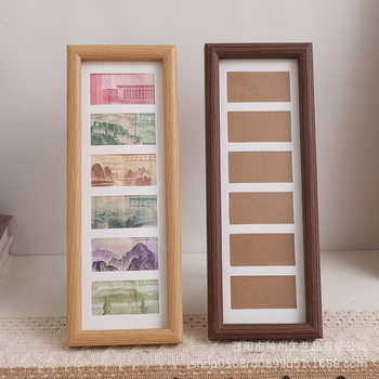 Six-frame New Residence Wooden Photo Frame Additional Movement Picture Frame Table RMB Collection Gold Coin Cable Painting Decorative Painting Table