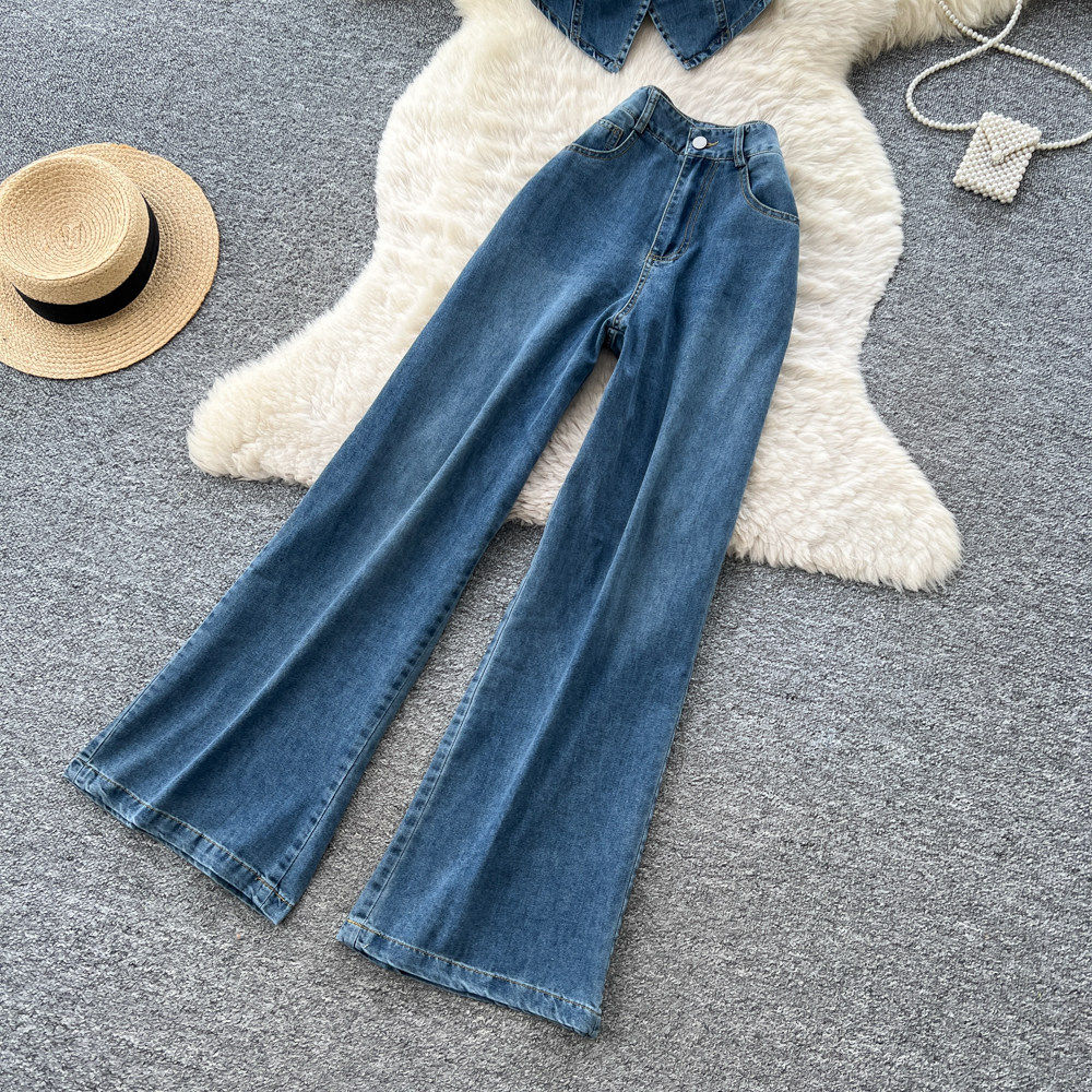 Womens Summer Denim Two Piece Set Slim Fit High Waist Minimalist Style Perfect for Office Wear Wholesale Available
