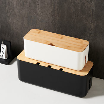 Bamboo wood cover wire storage box wire collection box plug board finishing box desktop power cord socket data cable management box