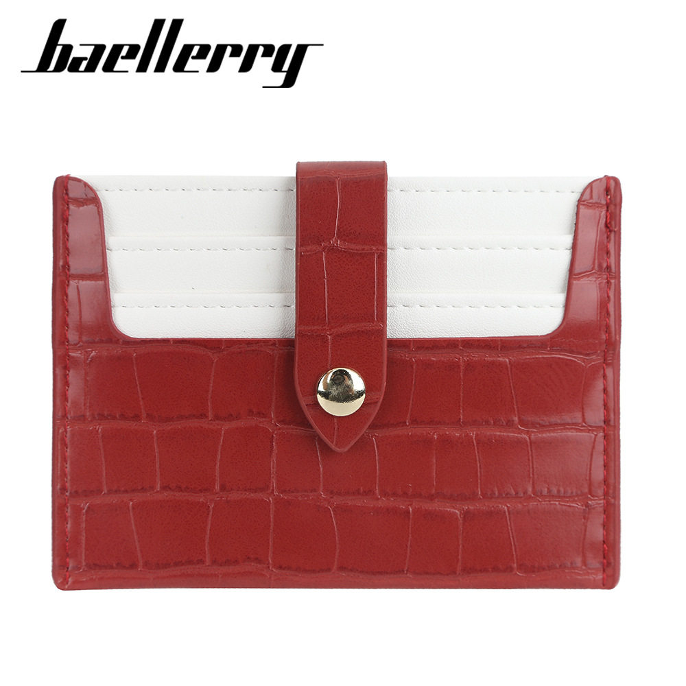 Women's BAELLERRY Color-block Small Card Bag European and American Crocodile Bag Thin Credit Card Case Fashionable Buckle Card Holder Trendy
