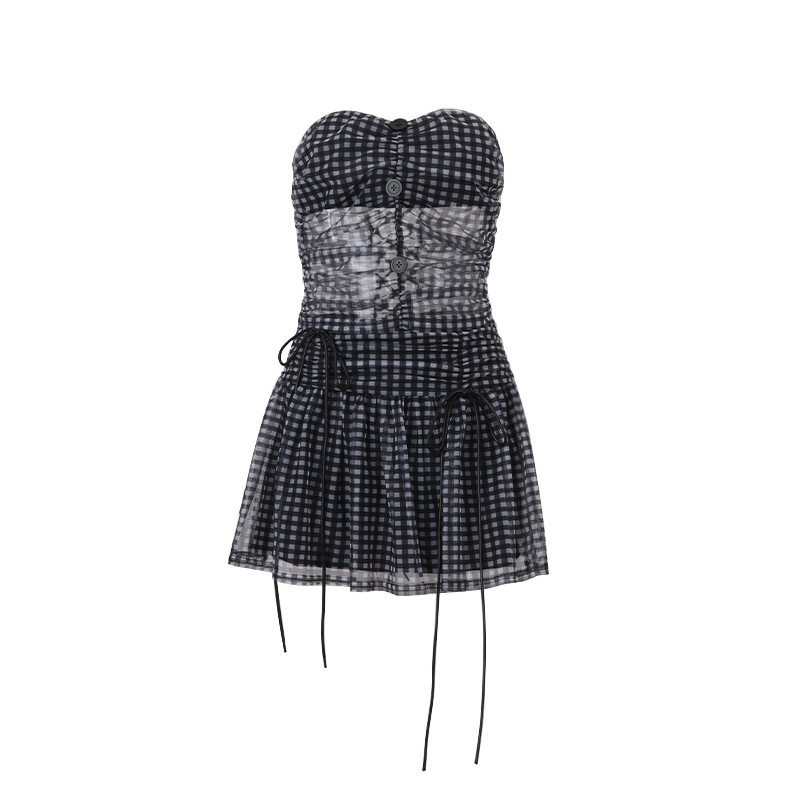 Plaid Strapless Crop Top and Mini Skirt Set Fashionable Slim Fit Autumn Perfect for Casual Outings Wholesale