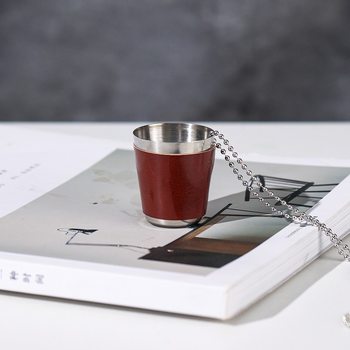 Factory Supply Stainless Steel Small Wine Cup with Chain Outdoor Portable Mini Wine Cup Cross-border Spirits Cup