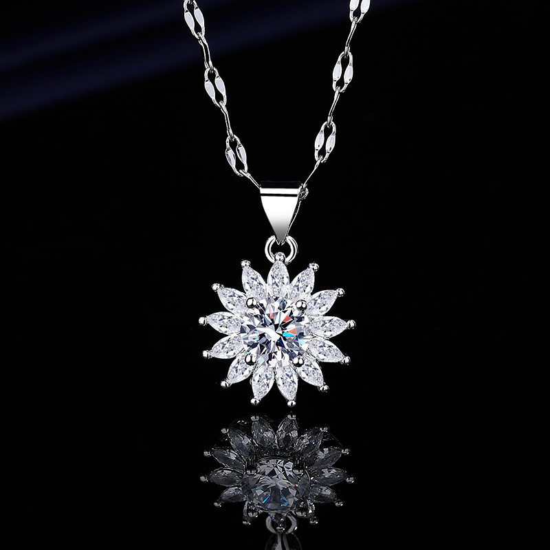 跨境新款锆石吊坠璀璨项链1克拉项链仿莫桑钻石女款项链批发