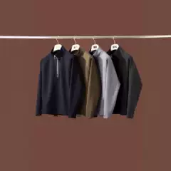 Wool Tencel Lyocell Old Money Style Light Luxury Minimalist Autumn Winter Men's Windproof Warm Stand Collar Half-Zip Jacket