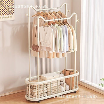 Clothes Rack Floor-Standing Vertical Clothes Rack Mobile Wheeled Rental Dormitory Storage Clothes Drying Rack Bathroom Cat Ear Floor-Standing Clothes Rack