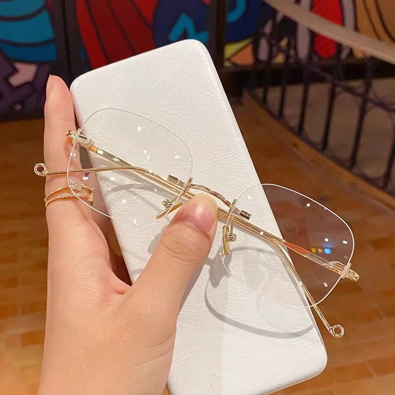 Yang Chaoyue's Same Style Rimless Glasses for Women, Pure Desire, Cut-Edge, Anti-Blue Light, Small Face, Small Frame, Transparent Square Glasses Frame, Korean Trend