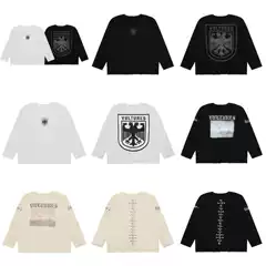 Kanye West Merch Loose Fit Long Sleeve Graphic T-Shirt Double-Headed Eagle Print Hip Hop Streetwear
