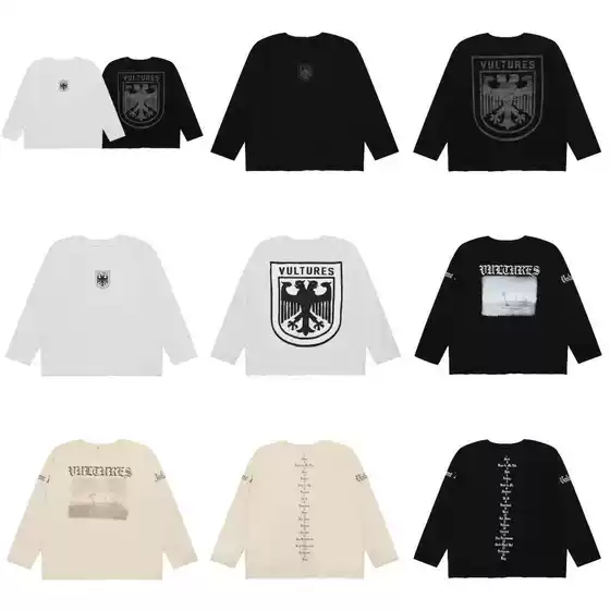 Kanye West Merch Loose Fit Long Sleeve Graphic T-Shirt Double-Headed Eagle Print Hip Hop Streetwear