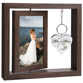 Creative double-sided rotating photo frame 6 inch Valentine's Day Christmas New Year gift frame stainless steel pendant table