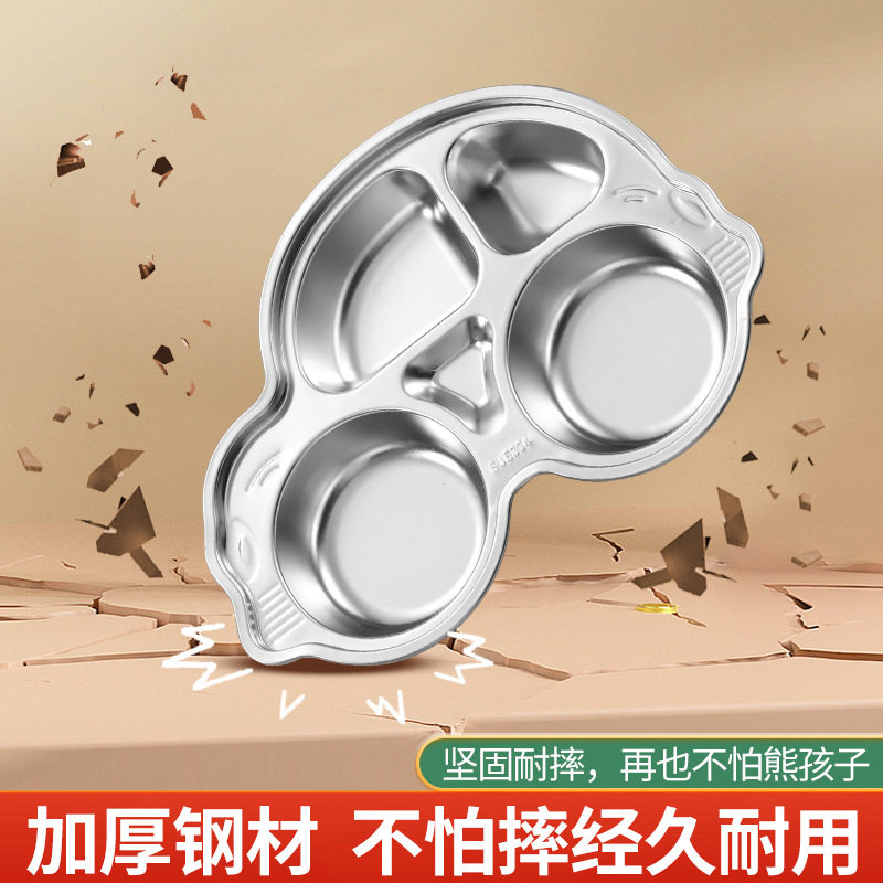 304 stainless steel children's plate compartment anti-fall baby eating plate car plate kindergarten separate plate cartoon