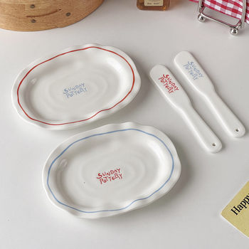 South Korea Ins Niche Irregular Ceramic Plate Simple Letter Dessert Plate Cake Plate Butter Jam Spatula