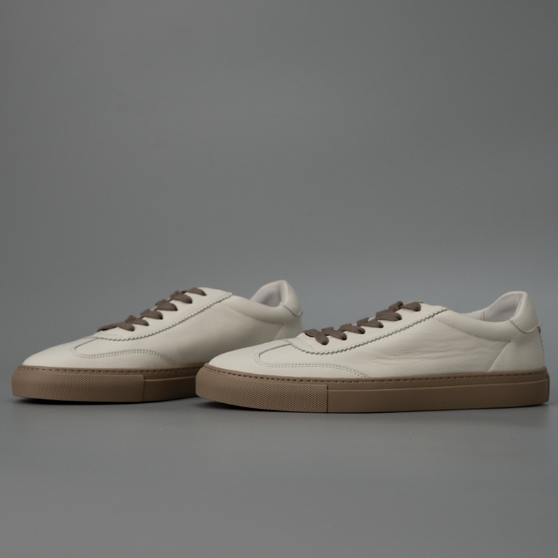 Giày sneaker nam da trắng thủ công thoáng khí dễ phối đồ — Màu trắng